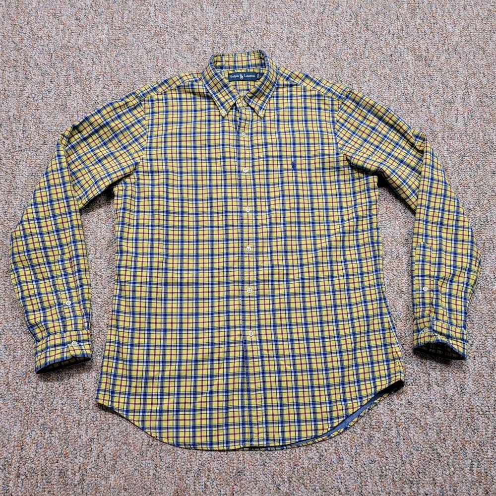 Ralph Lauren Shirt Mens Large Yellow Blue Plaid Button Down Preppy Casual